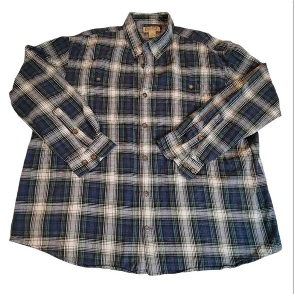 Duluth Trading Co Plaid Flannel Blue/Grn/Wht Button-Down Long‎ Sleeve Shirt XXL - Picture 1 of 6